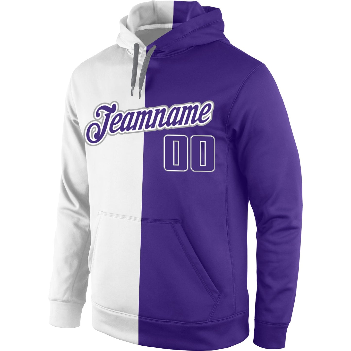 Custom Stitched White Purple-Gray Split Fashion Sports Pullover Sweatshirt Hoodie view 2