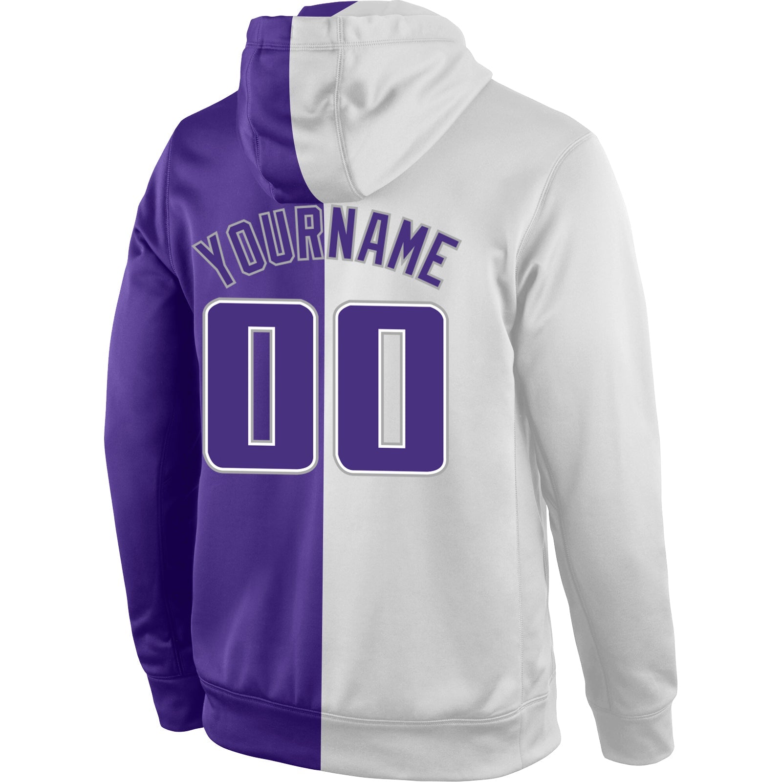 Custom Stitched White Purple-Gray Split Fashion Sports Pullover Sweatshirt Hoodie view 3