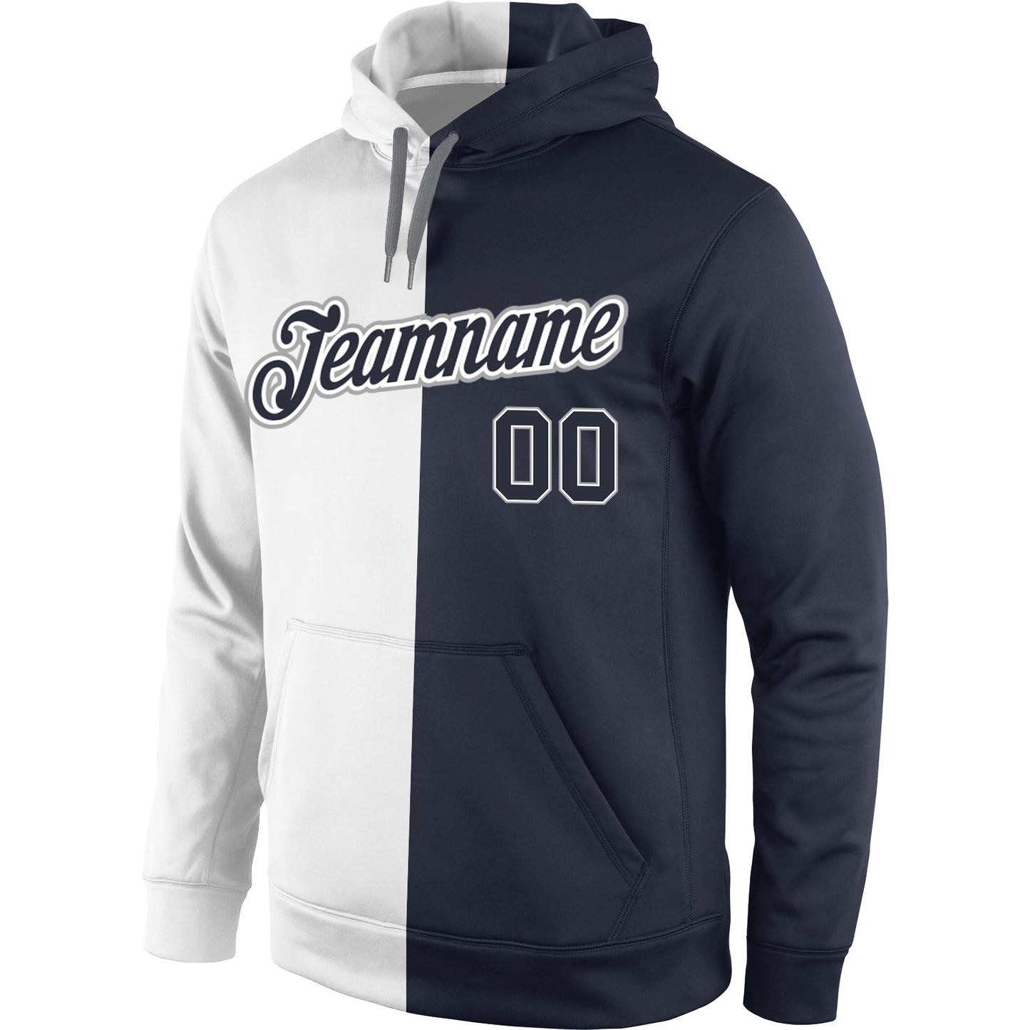 Custom Stitched White Navy Split Fashion Sports Pullover Sweatshirt Hoodie view 2