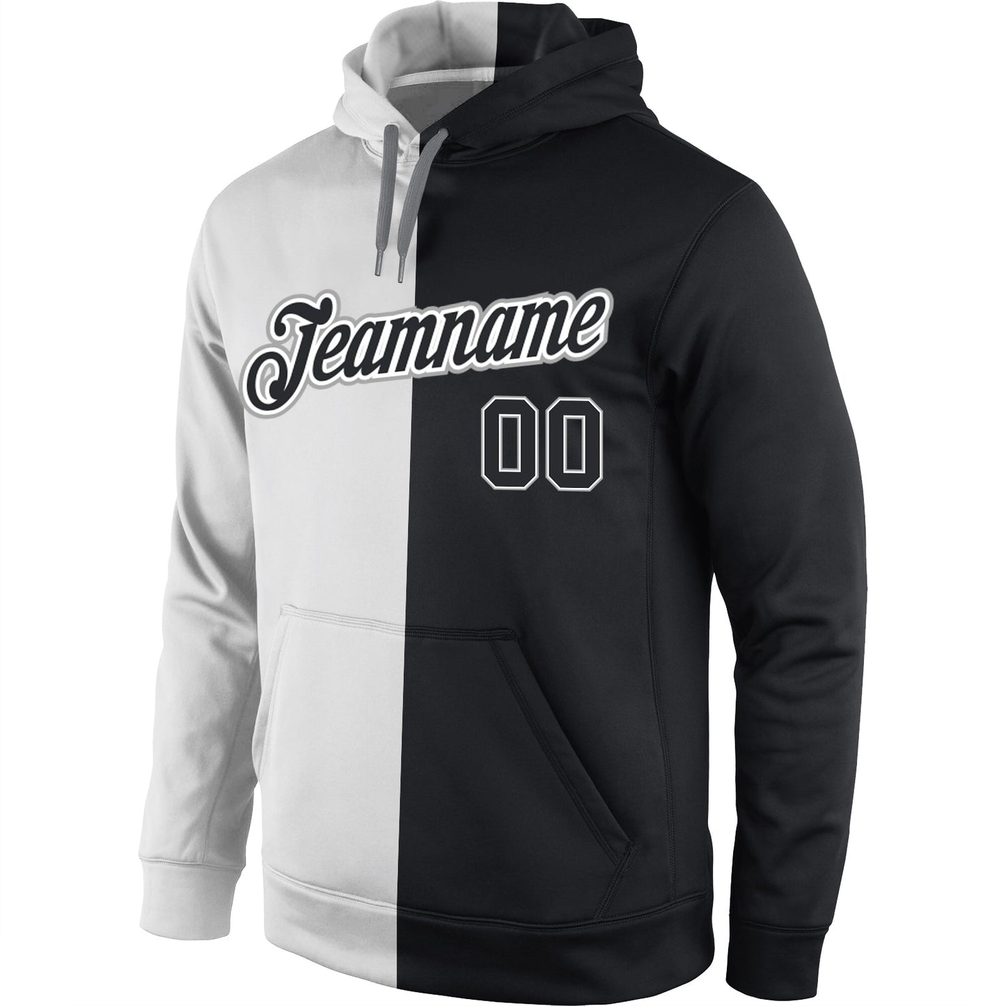 Custom Stitched White Black Split Fashion Sports Pullover Sweatshirt Hoodie view 2