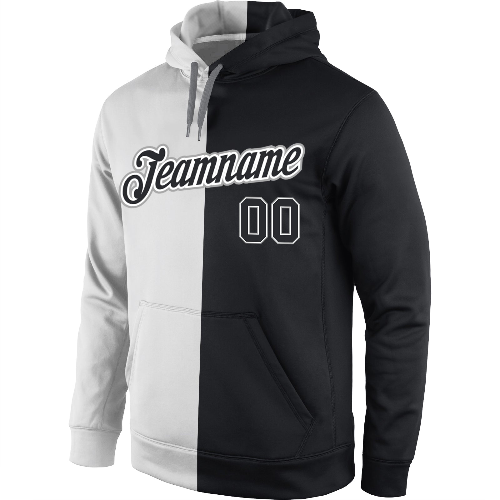 Custom Stitched White Black Split Fashion Sports Pullover Sweatshirt Hoodie view 2