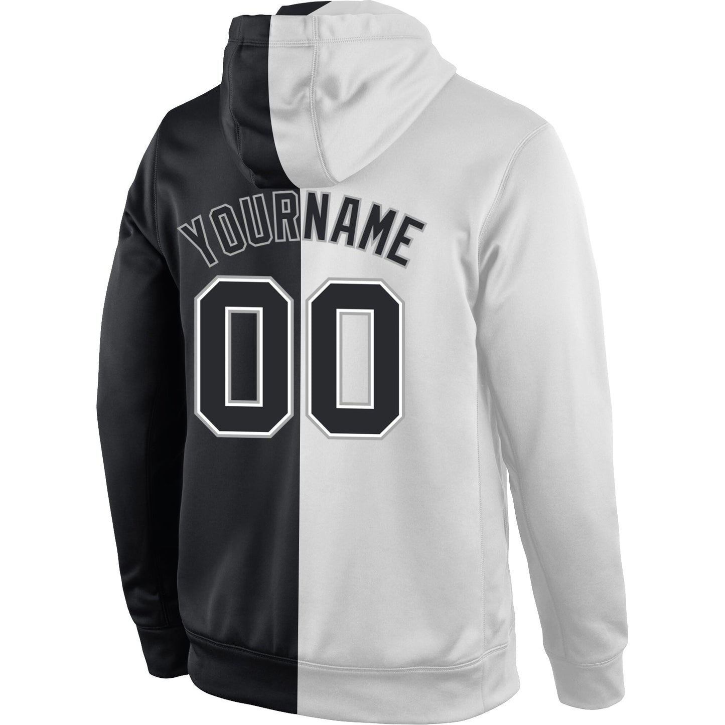 Custom Stitched White Black Split Fashion Sports Pullover Sweatshirt Hoodie view 3