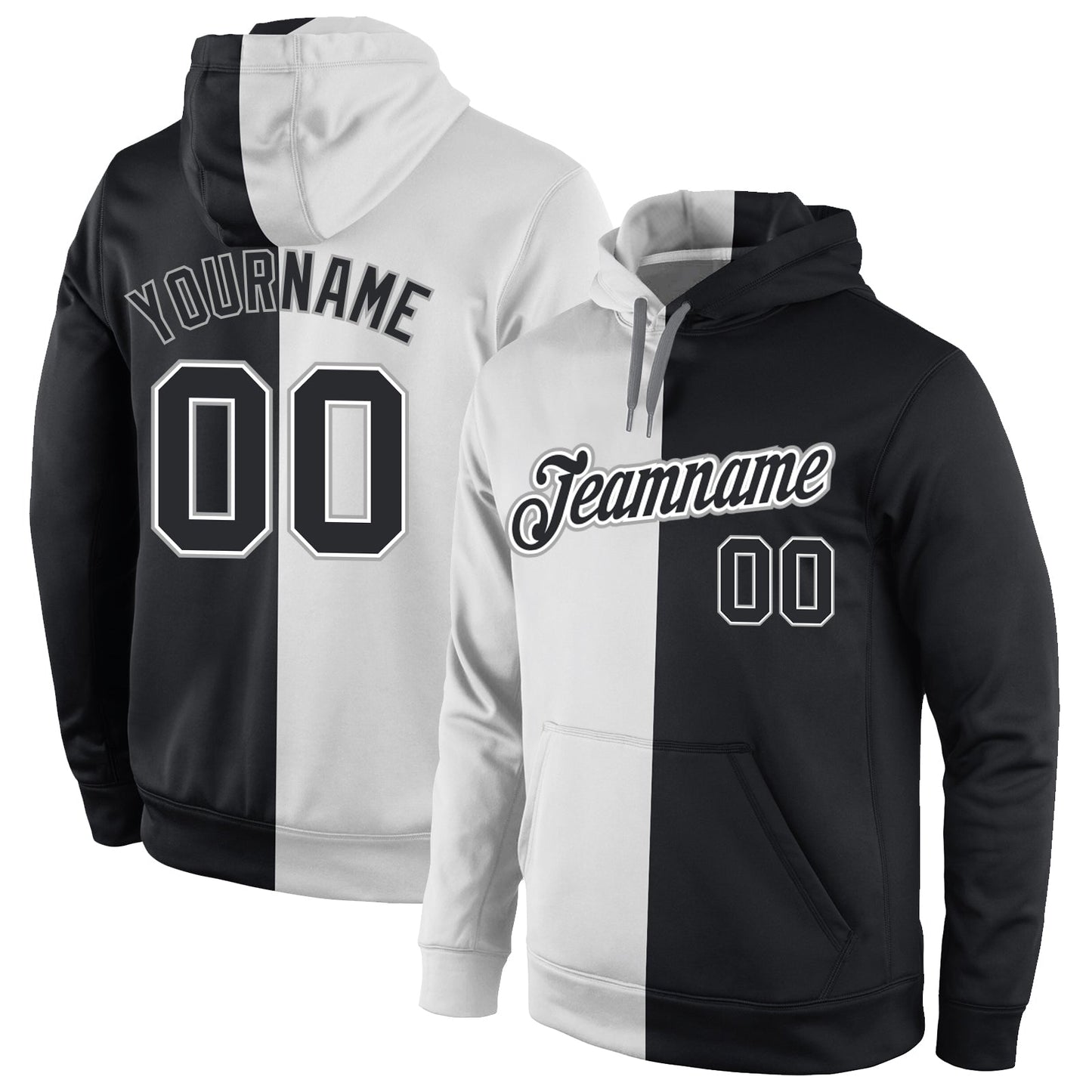 Custom Stitched White Black Split Fashion Sports Pullover Sweatshirt Hoodie - Main View