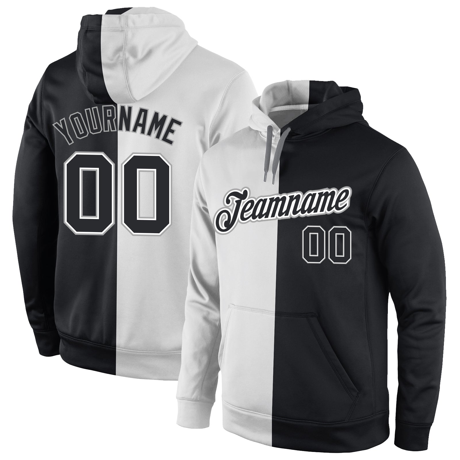 Custom Stitched White Black Split Fashion Sports Pullover Sweatshirt Hoodie - Main View