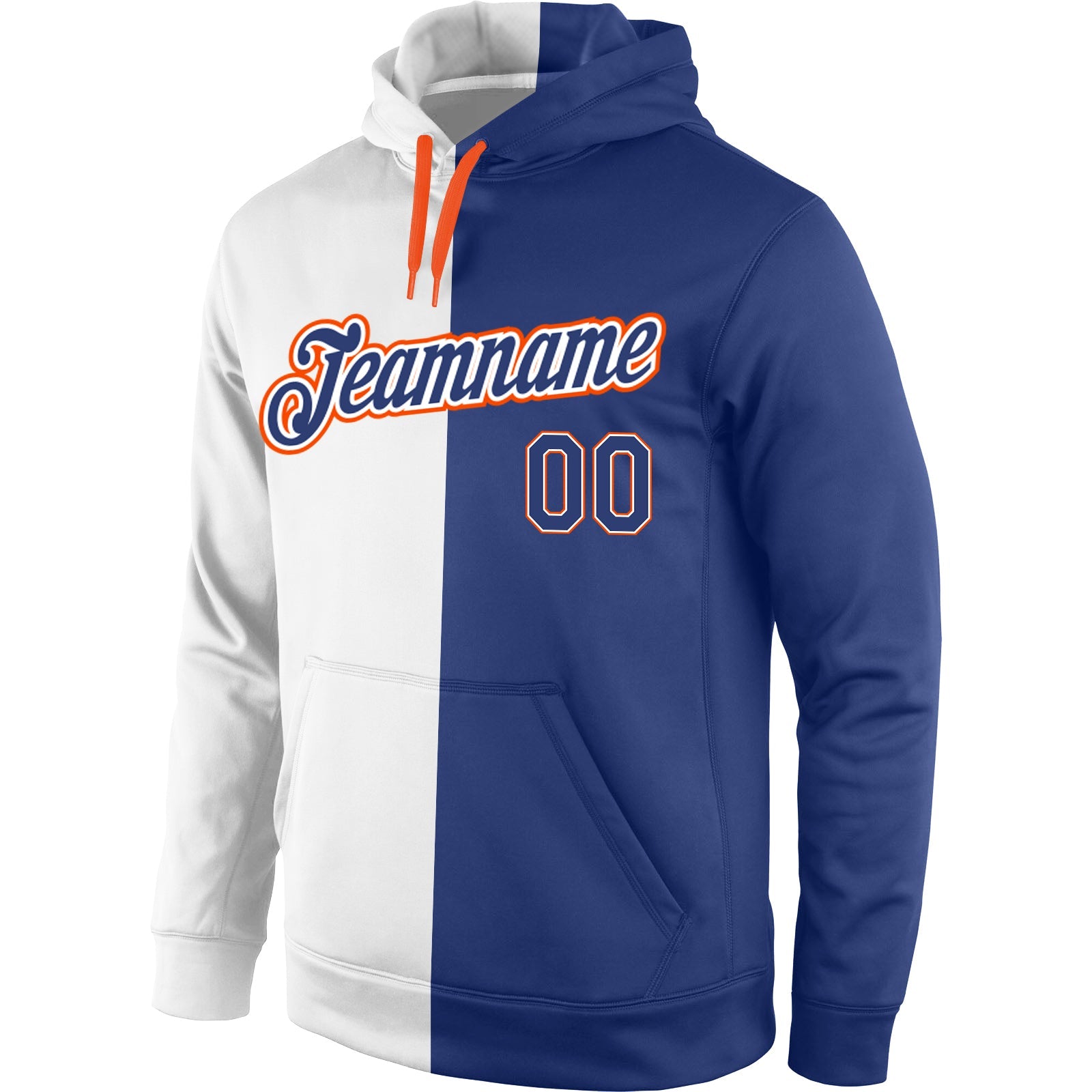 Custom Stitched White Royal-Orange Split Fashion Sports Pullover Sweatshirt Hoodie view 2