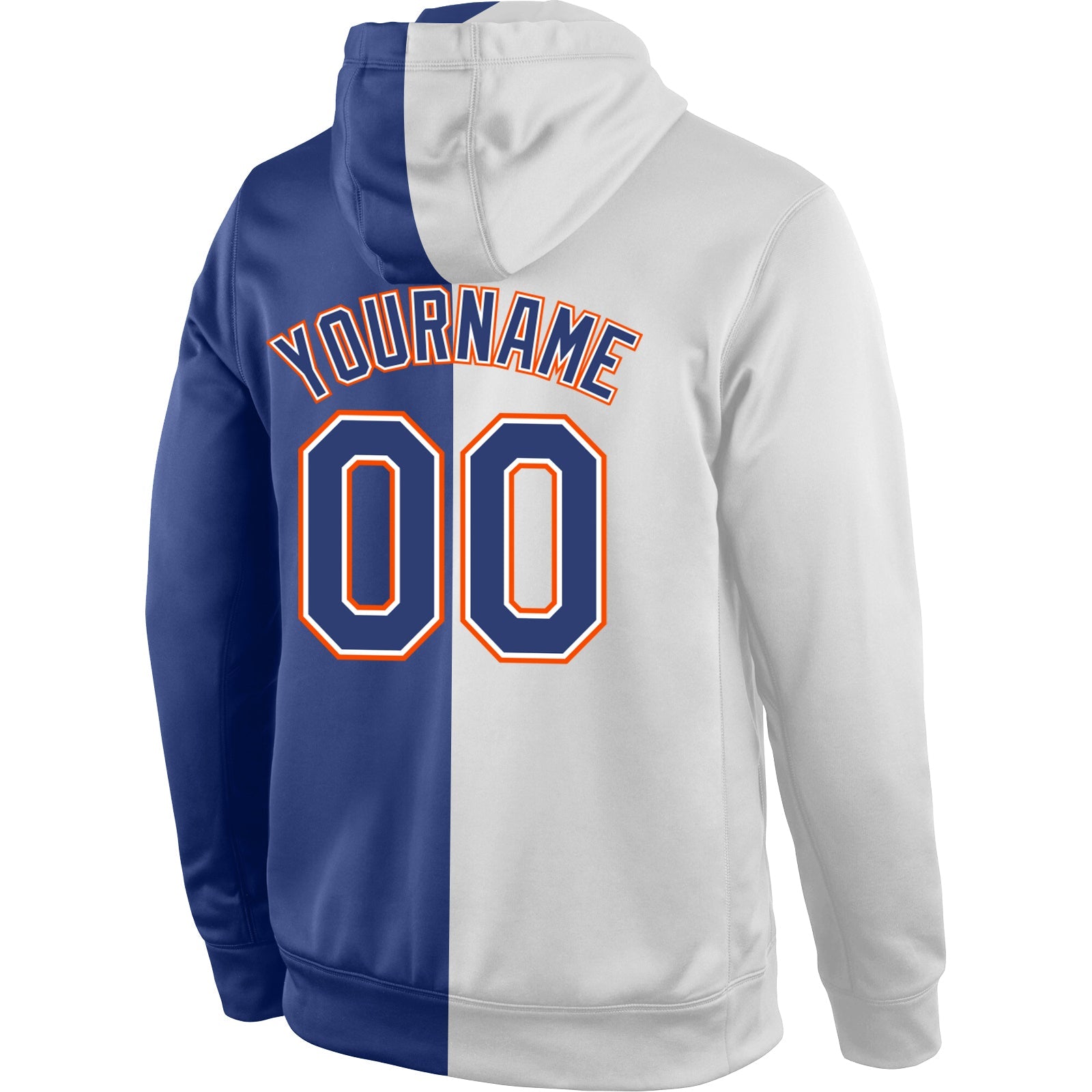 Custom Stitched White Royal-Orange Split Fashion Sports Pullover Sweatshirt Hoodie view 3