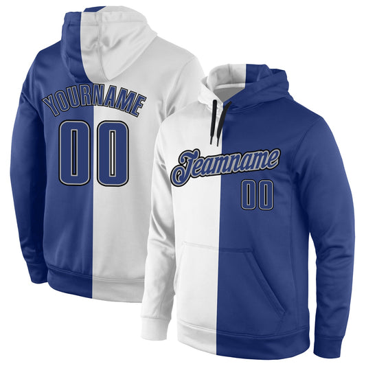 Custom Stitched White Royal-Gray Split Fashion Sports Pullover Sweatshirt Hoodie - Main View