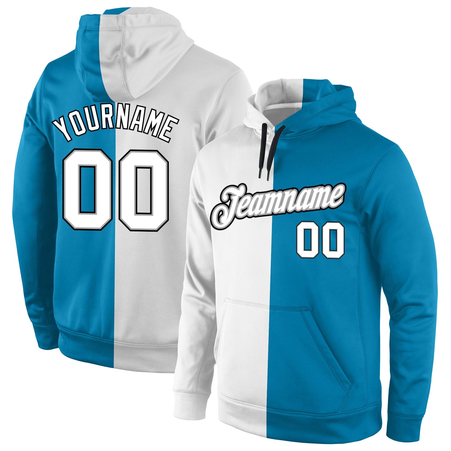 Custom Stitched Panther Blue White-Gray Split Fashion Sports Pullover Sweatshirt Hoodie - Main View