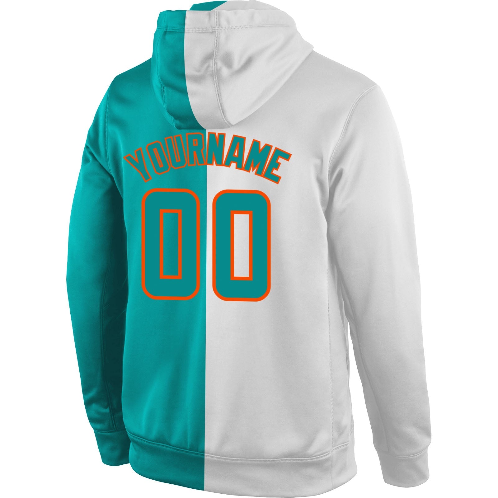 Custom Stitched White Aqua-Orange Split Fashion Sports Pullover Sweatshirt Hoodie view 3