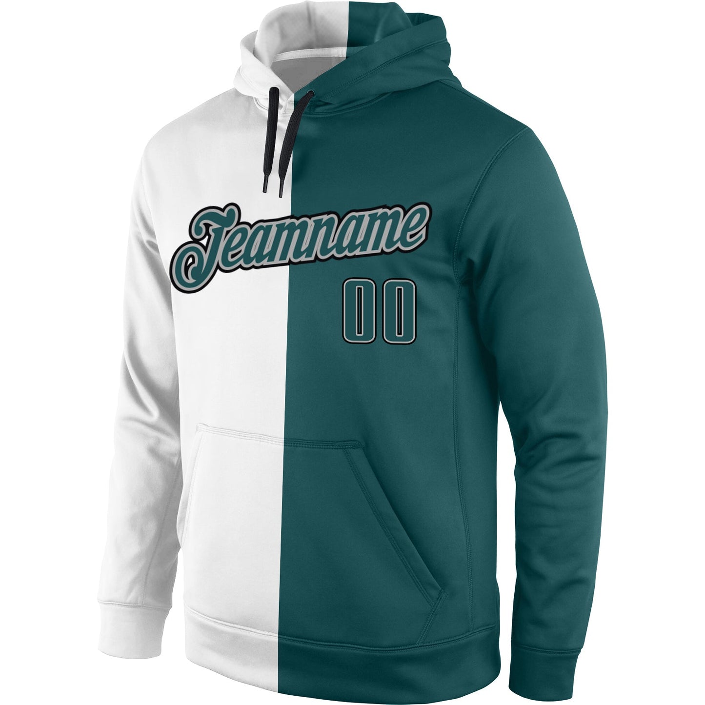 Custom Stitched White Midnight Green-Gray Split Fashion Sports Pullover Sweatshirt Hoodie view 2