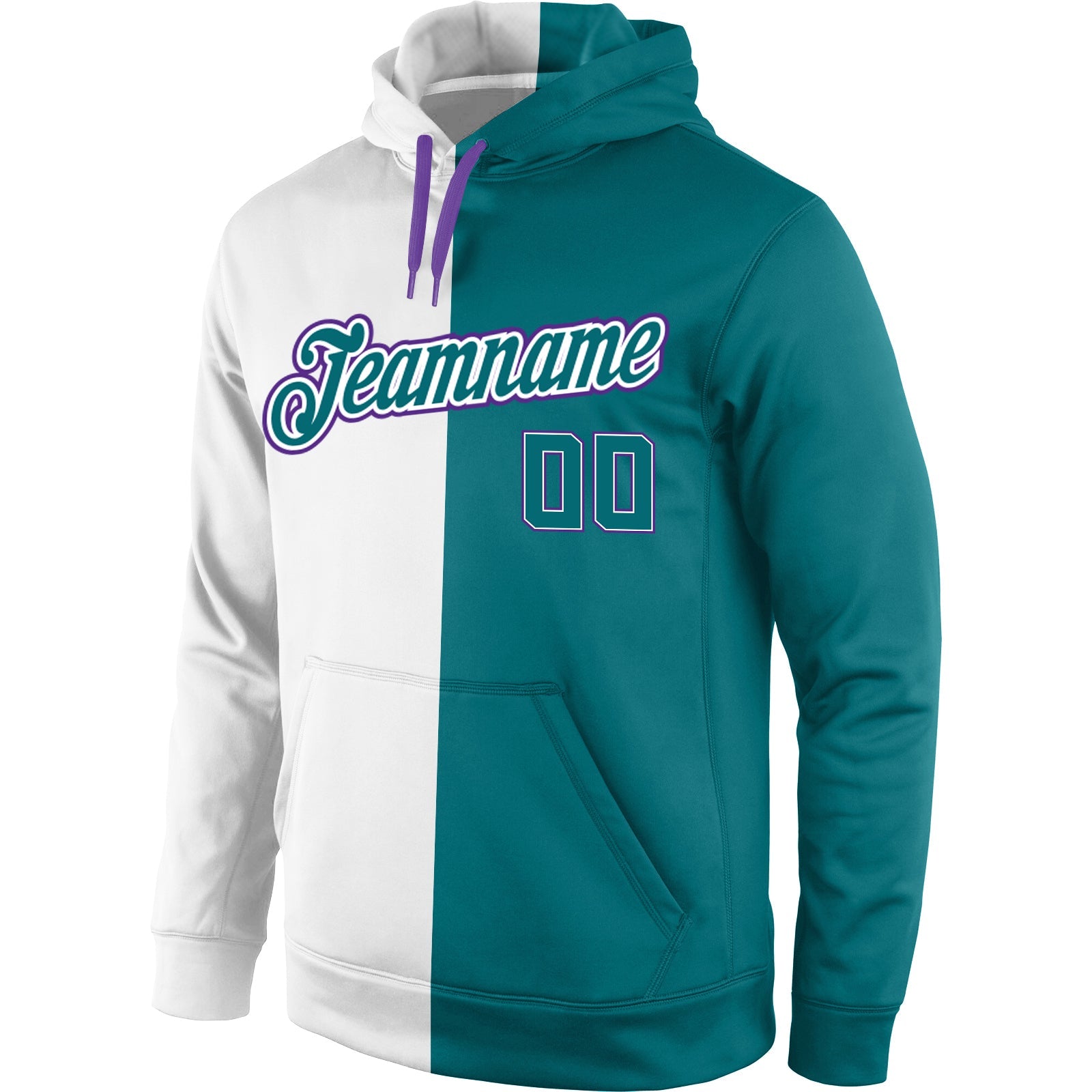 Custom Stitched White Aqua-Purple Split Fashion Sports Pullover Sweatshirt Hoodie view 2