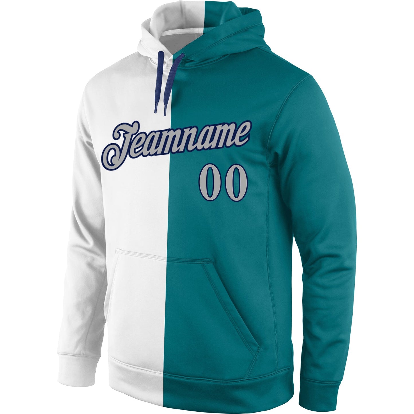 Custom Stitched Aqua Gray-Navy Split Fashion Sports Pullover Sweatshirt Hoodie view 2
