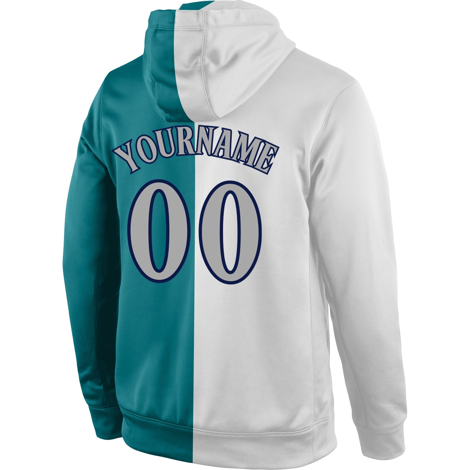 Custom Stitched Aqua Gray-Navy Split Fashion Sports Pullover Sweatshirt Hoodie view 3