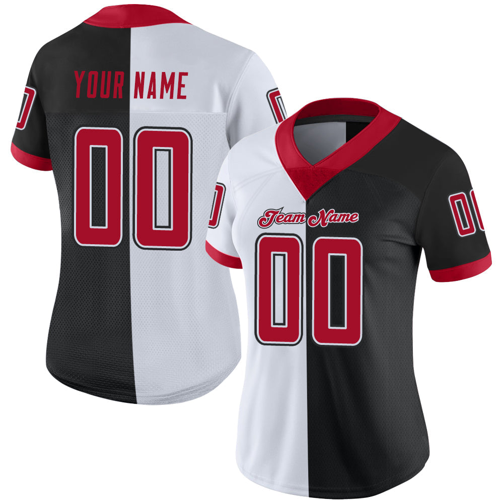 Custom Black Red-White Split Fashion Football Jersey view 2