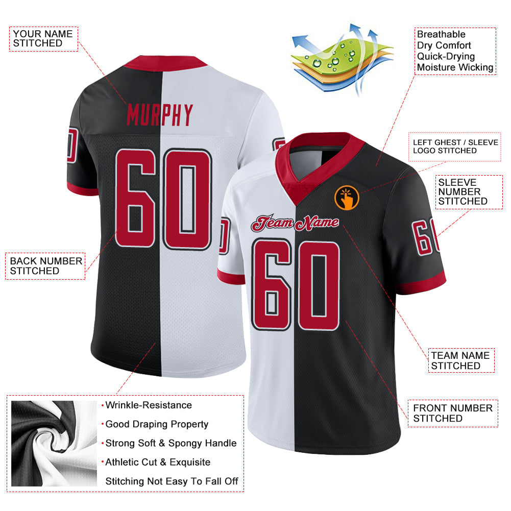 Custom Black Red-White Split Fashion Football Jersey view 3