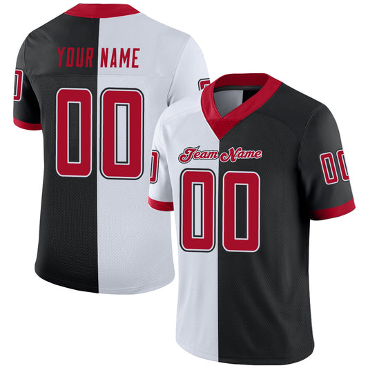 Custom Black Red-White Split Fashion Football Jersey - Main View