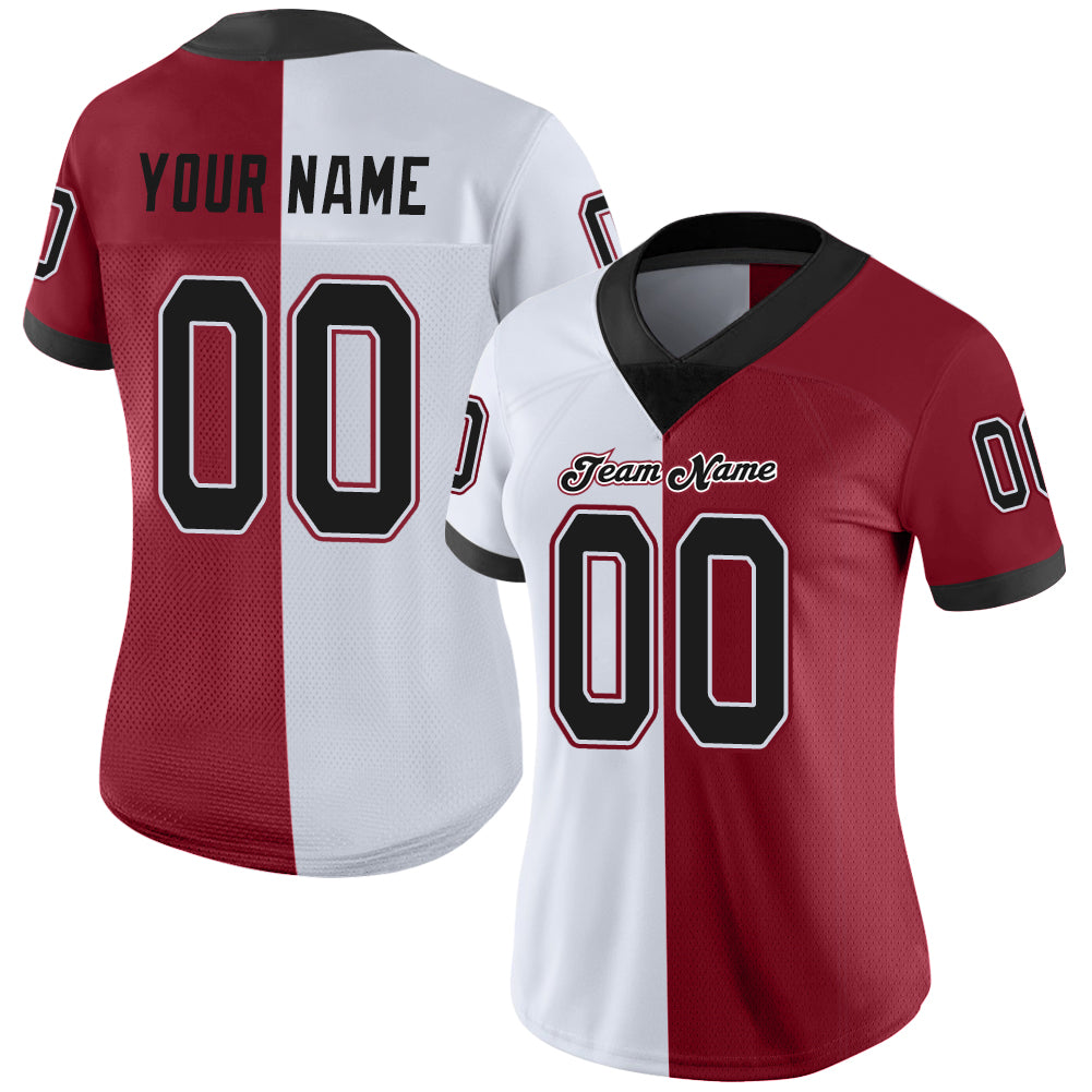 Custom Cardinal Black-White Split Fashion Football Jersey view 2