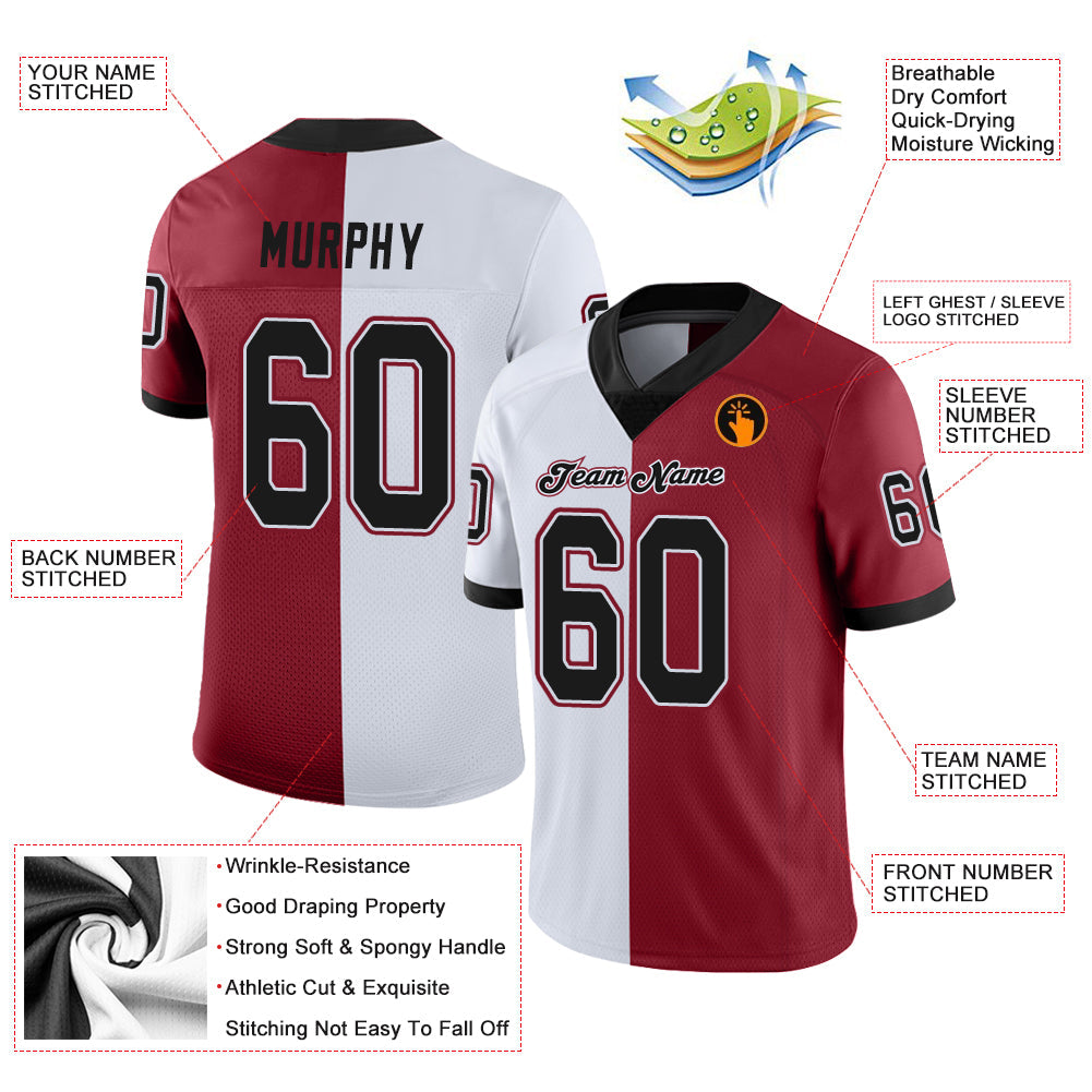 Custom Cardinal Black-White Split Fashion Football Jersey view 3