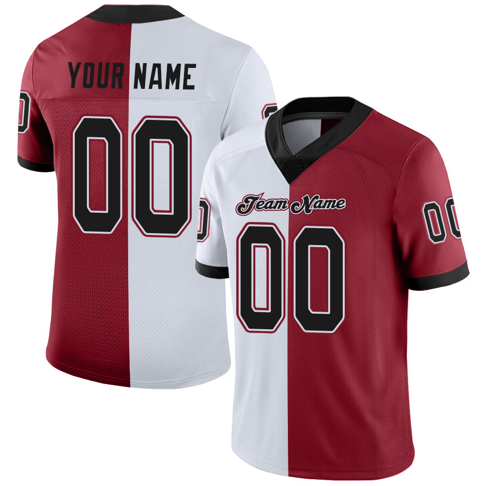 Custom Cardinal Black-White Split Fashion Football Jersey - Main View
