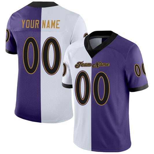 Custom Purple Black-White Split Fashion Football Jersey - Main View