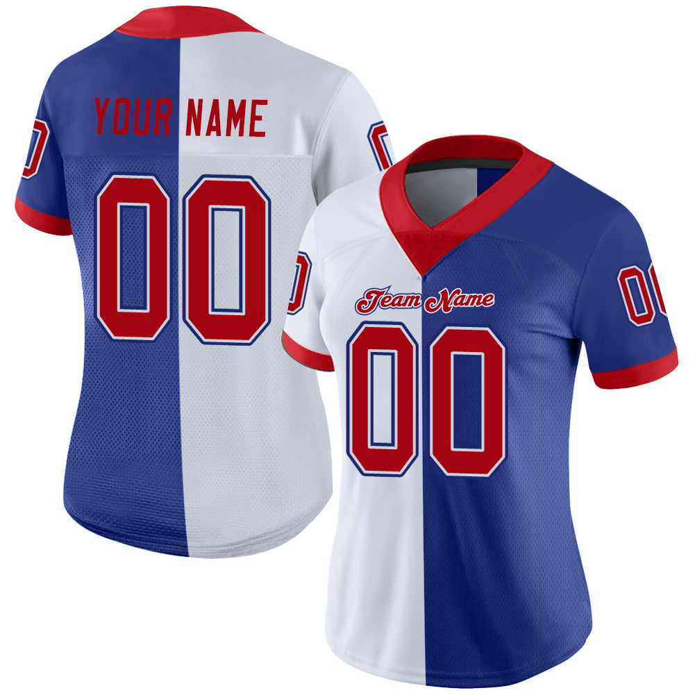 Custom Royal Red-White Split Fashion Football Jersey view 2