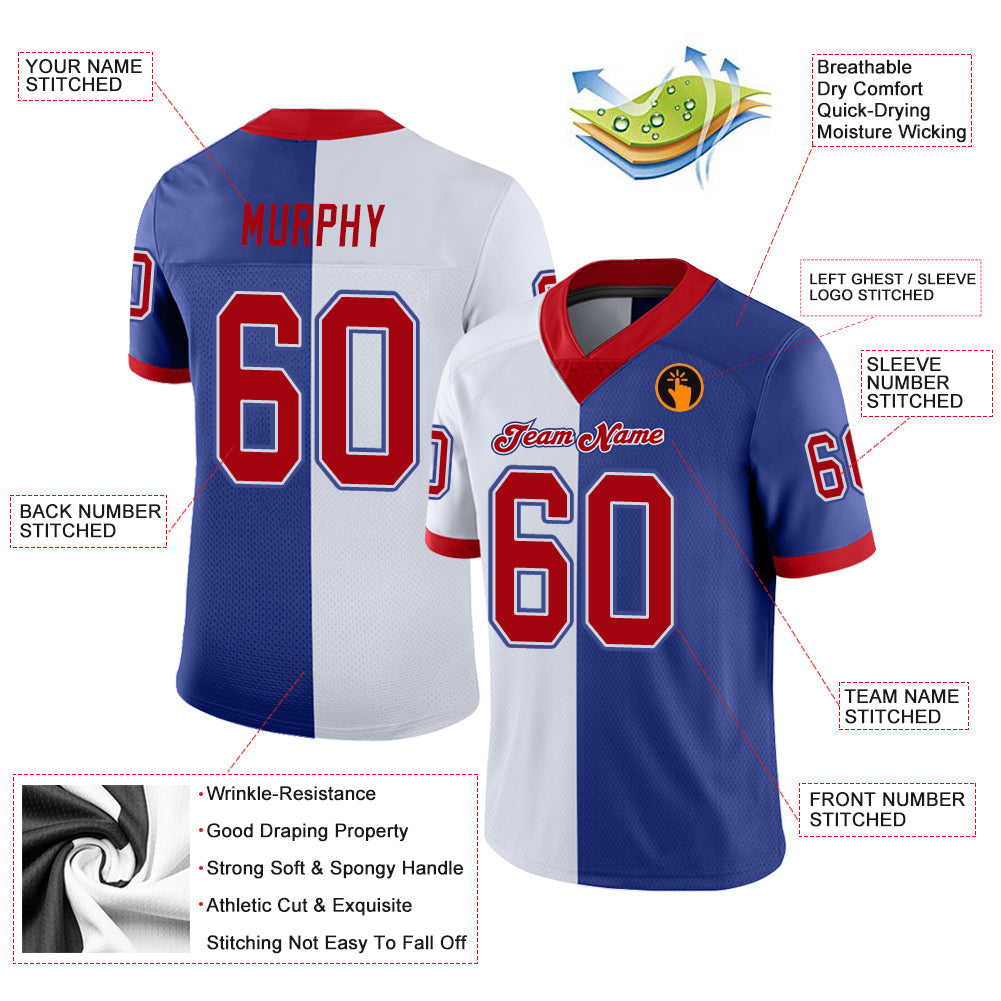 Custom Royal Red-White Split Fashion Football Jersey view 3