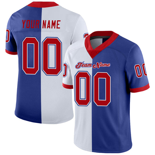 Custom Royal Red-White Split Fashion Football Jersey - Main View
