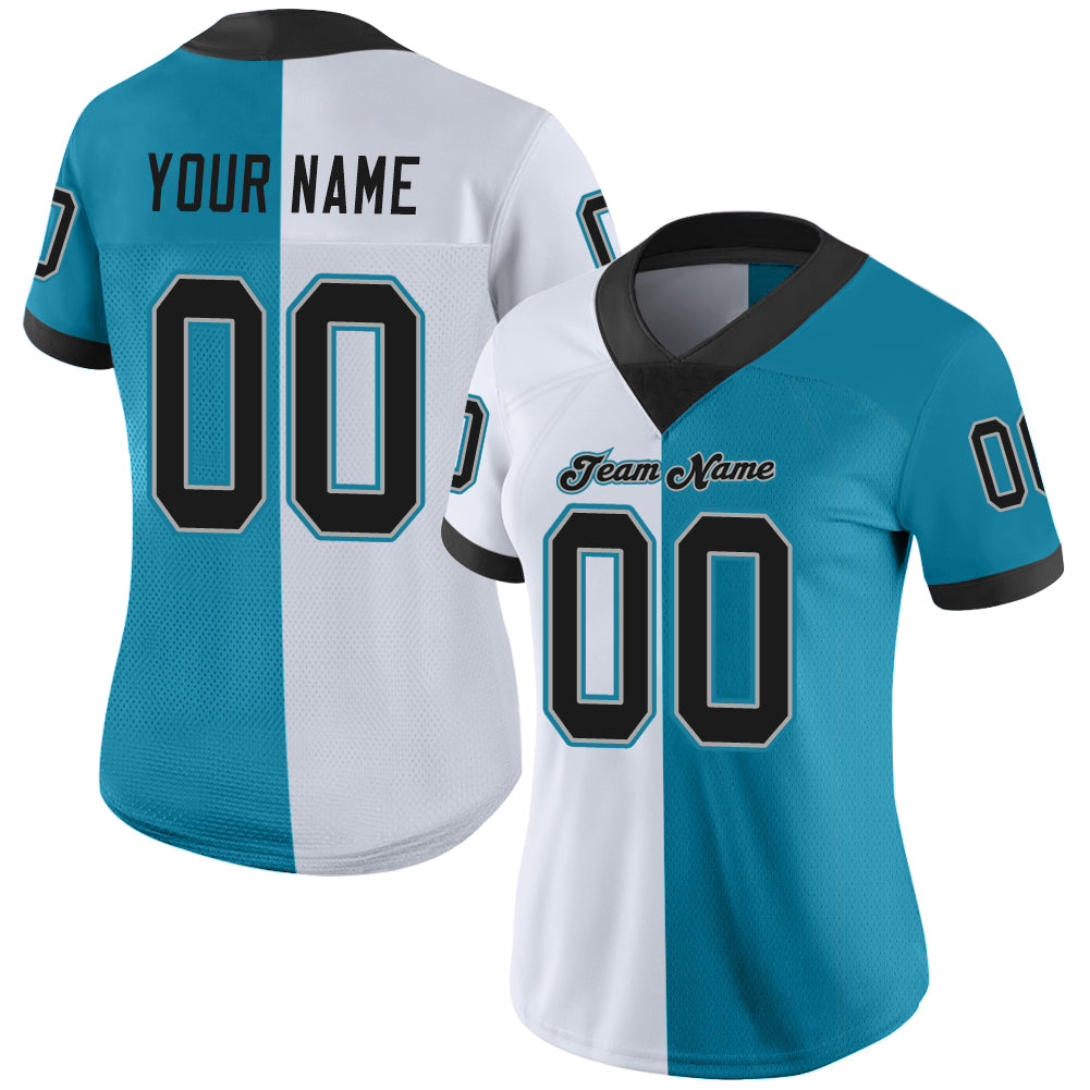 Custom Panther Blue Black-White Split Fashion Football Jersey view 2