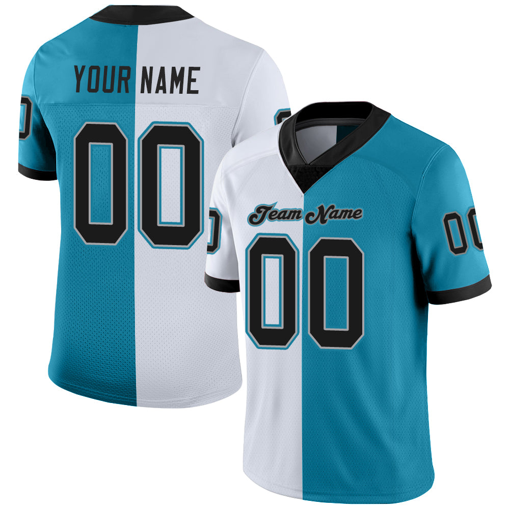 Custom Panther Blue Black-White Split Fashion Football Jersey - Main View