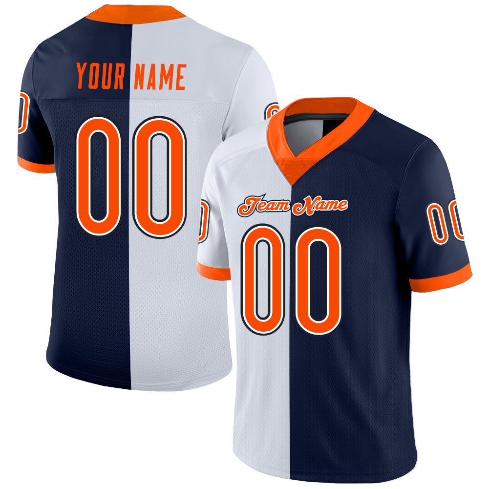 Custom Navy Orange-White Split Fashion Football Jersey - Main View