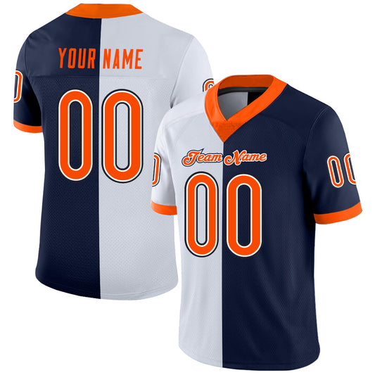 Custom Navy Orange-White Split Fashion Football Jersey - Main View