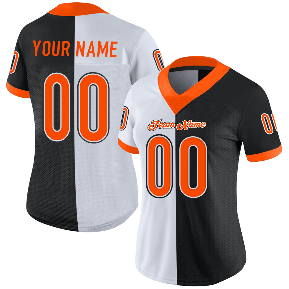 Custom Black Orange-White Split Fashion Football Jersey view 2