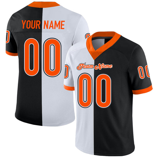 Custom Black Orange-White Split Fashion Football Jersey - Main View
