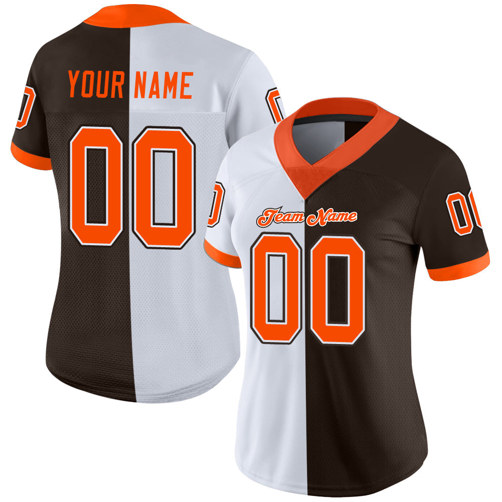Custom Brown Orange-White Split Fashion Football Jersey view 2