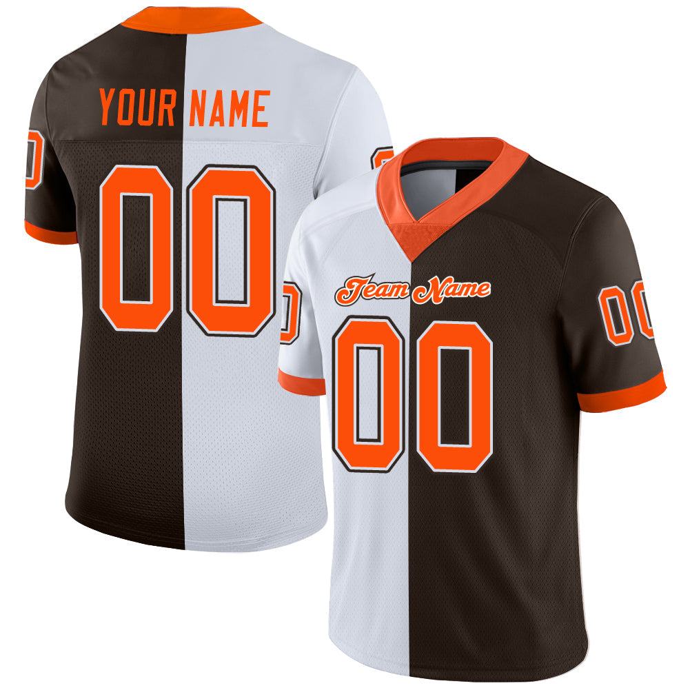 Custom Brown Orange-White Split Fashion Football Jersey - Main View