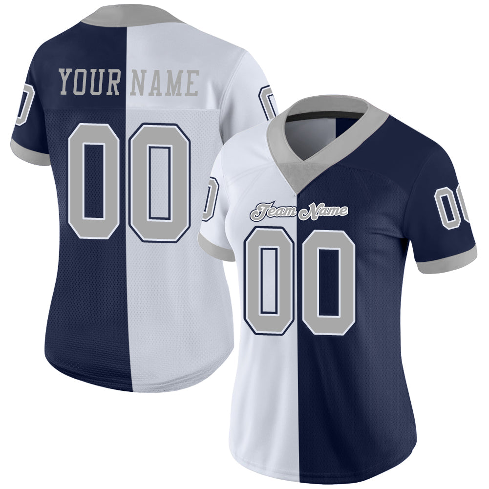Custom Navy Gray-White Split Fashion Football Jersey view 2