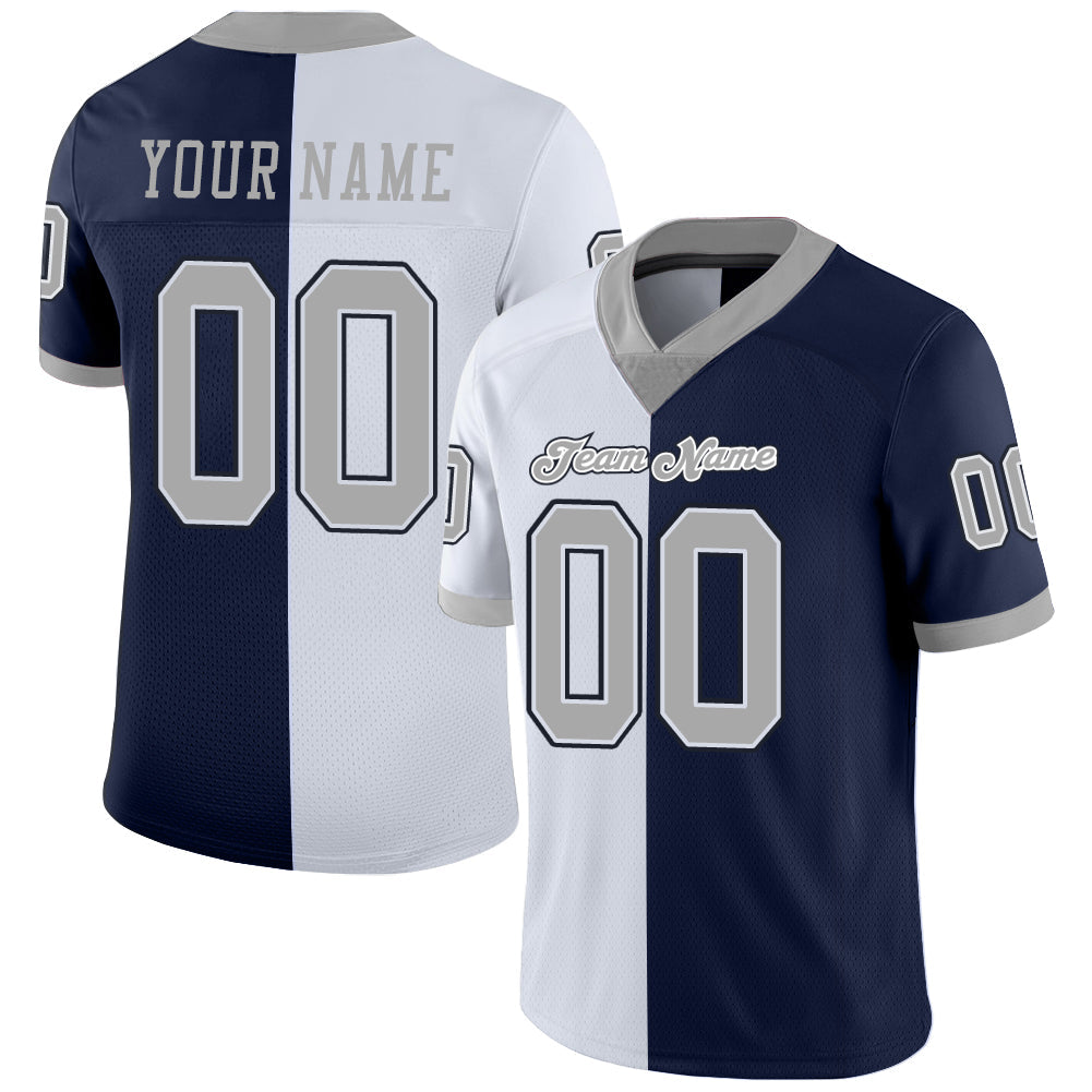 Custom Navy Gray-White Split Fashion Football Jersey - Main View