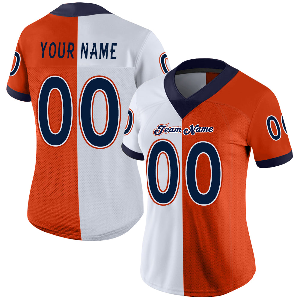 Custom Orange Navy-White Split Fashion Football Jersey view 2