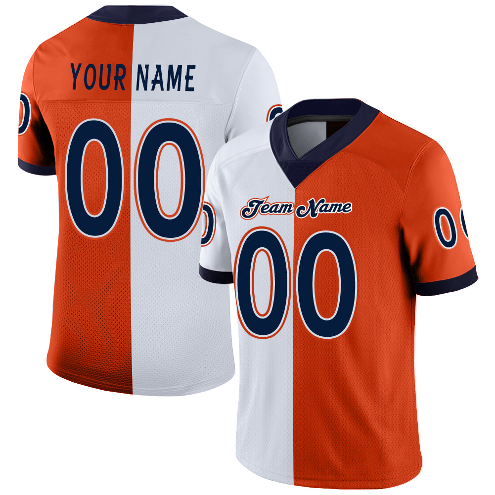 Custom Orange Navy-White Split Fashion Football Jersey - Main View