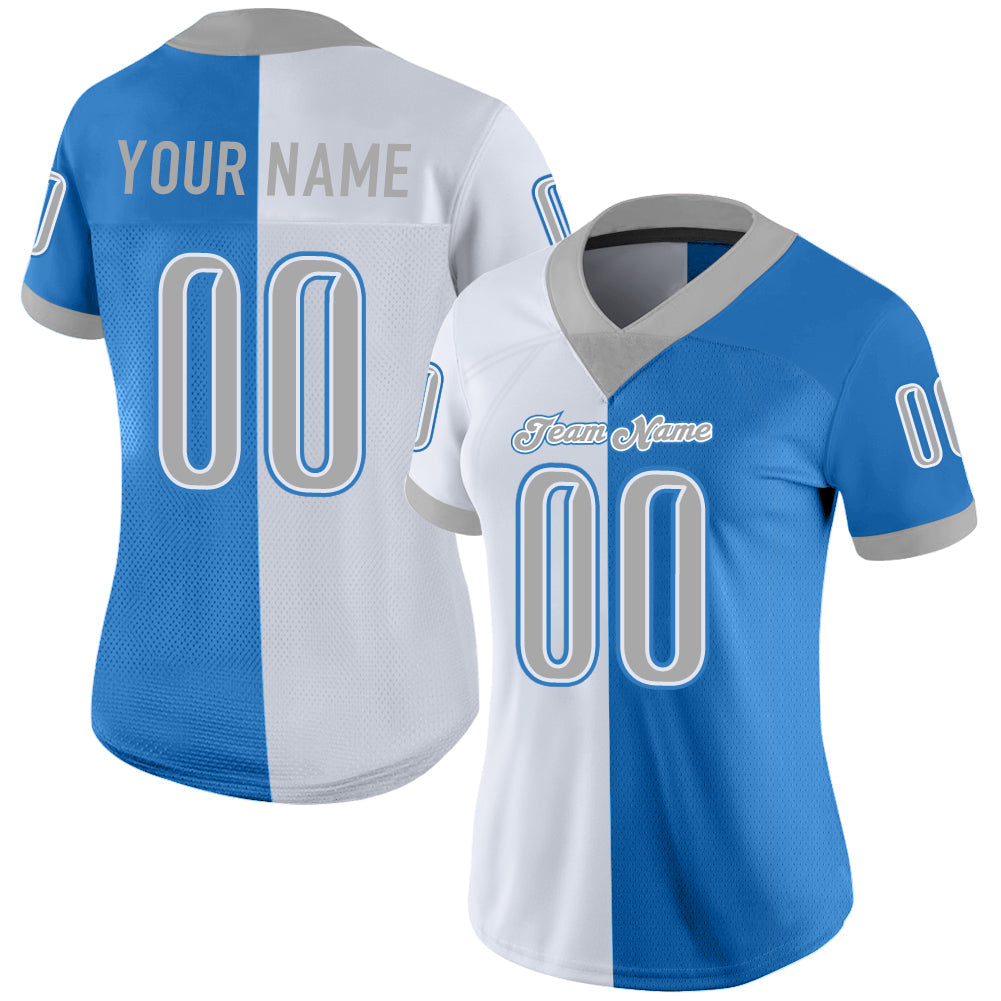 Custom Powder Blue Gray-White Split Fashion Football Jersey view 2
