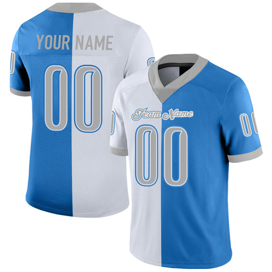 Custom Powder Blue Gray-White Split Fashion Football Jersey - Main View
