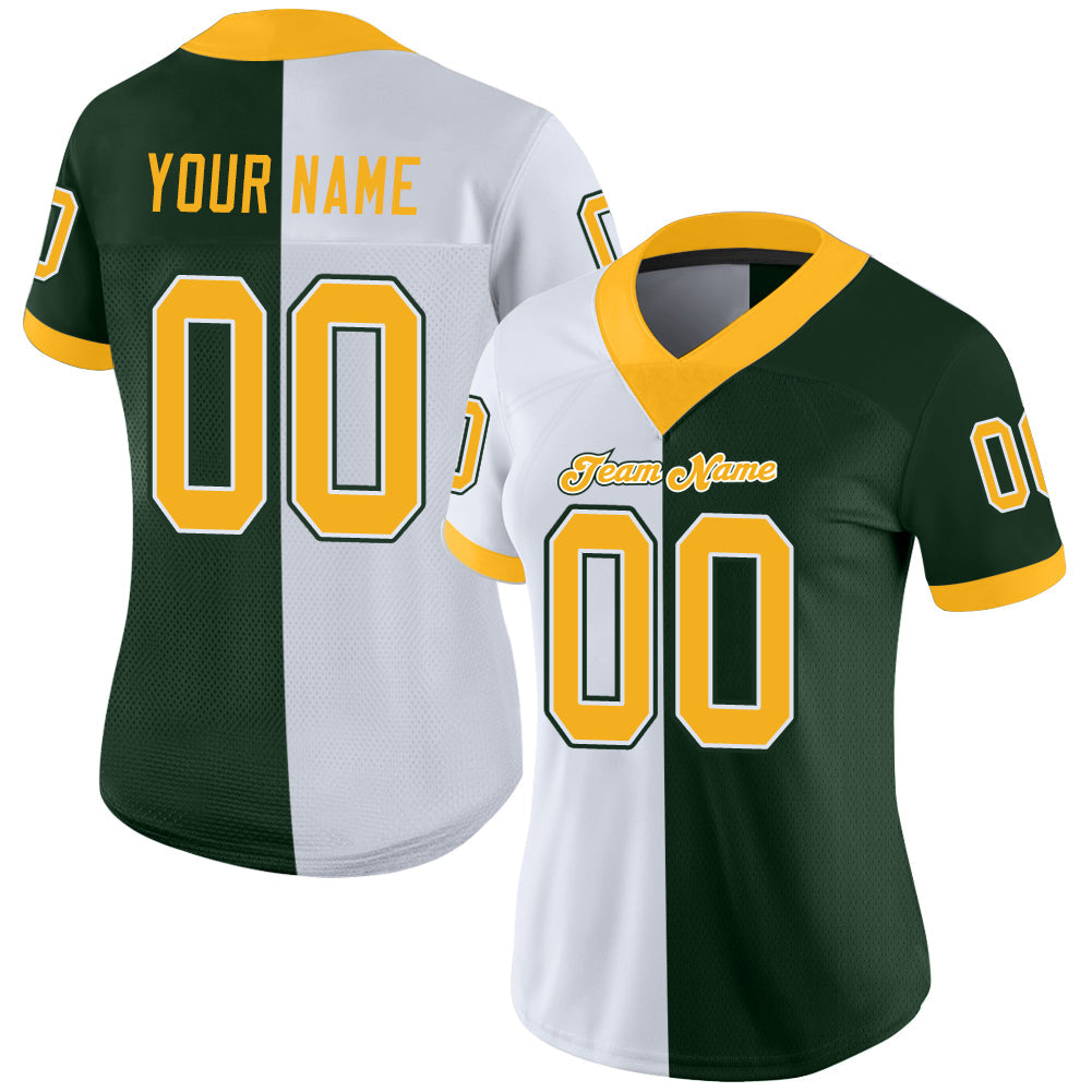 Custom Green Gold-White Split Fashion Football Jersey view 2