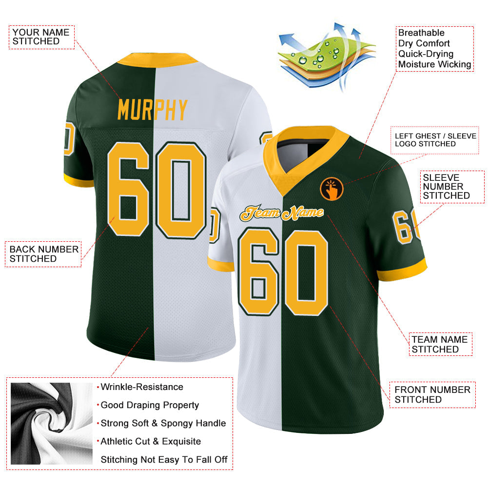 Custom Green Gold-White Split Fashion Football Jersey view 3