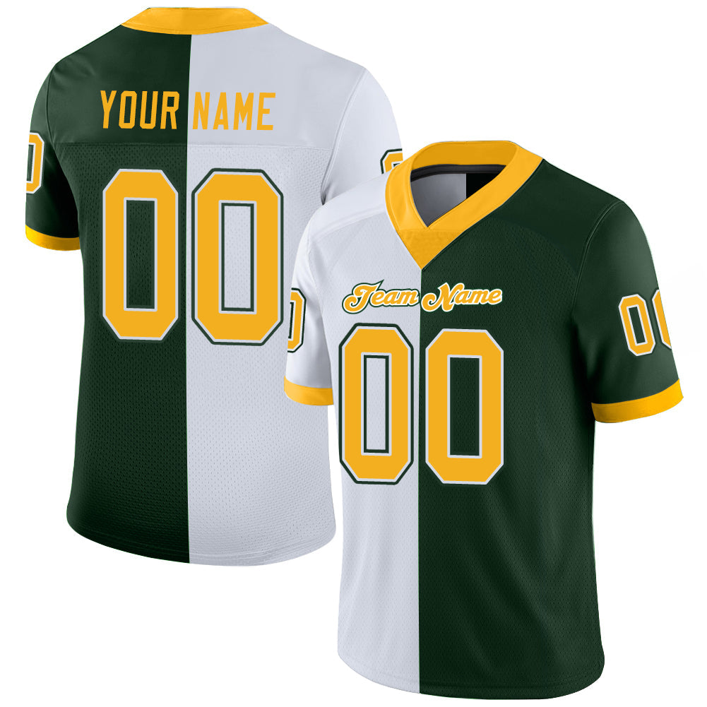 Custom Green Gold-White Split Fashion Football Jersey - Main View