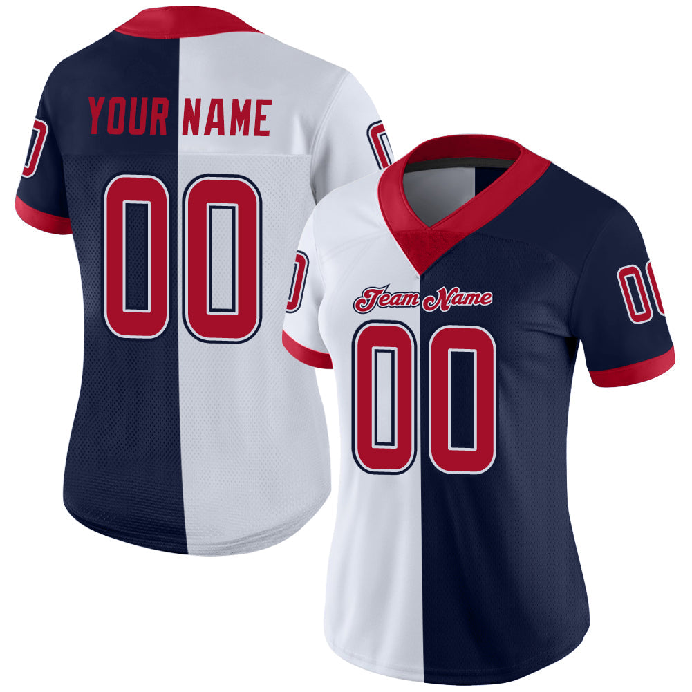 Custom Navy Red-White Split Fashion Football Jersey view 2