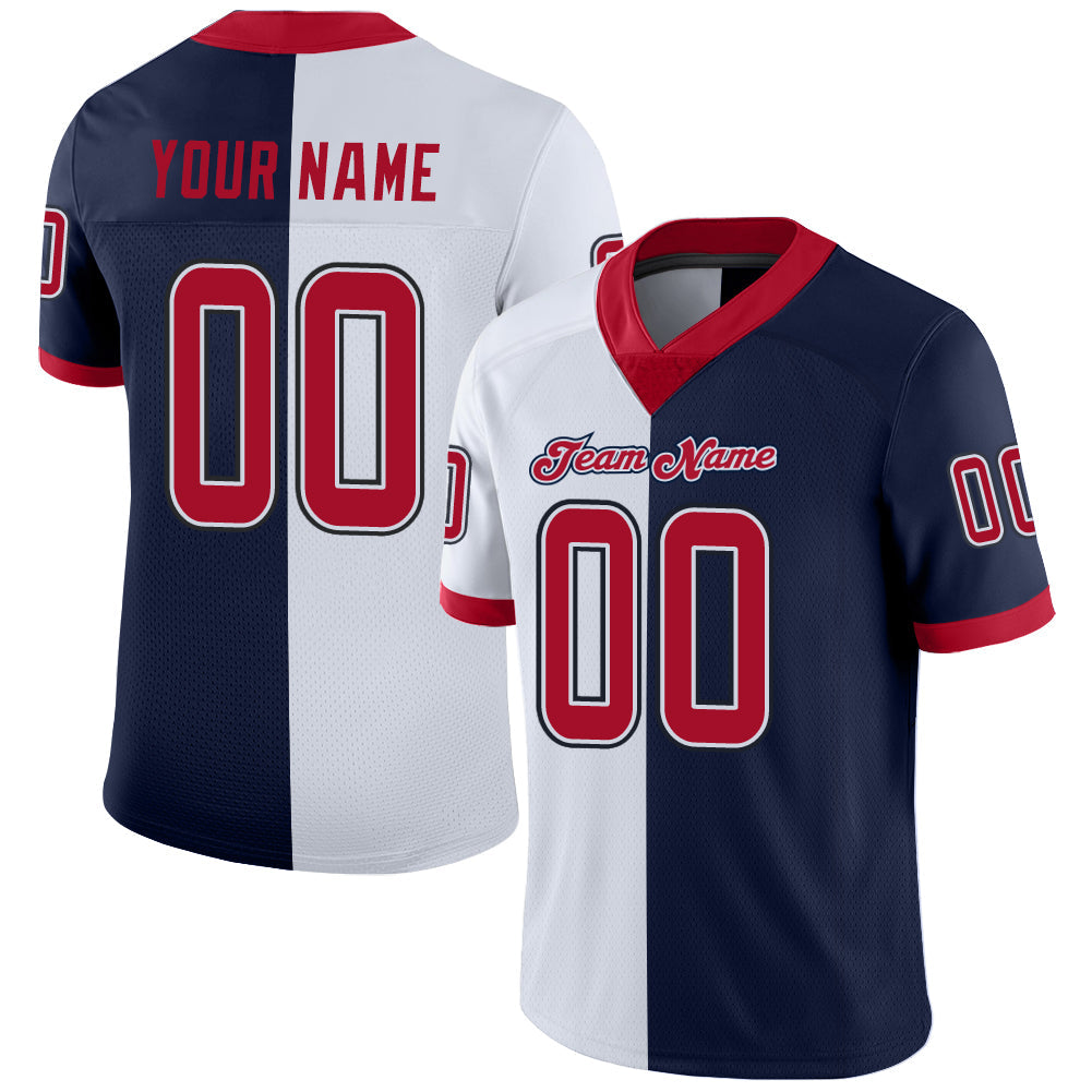Custom Navy Red-White Split Fashion Football Jersey - Main View
