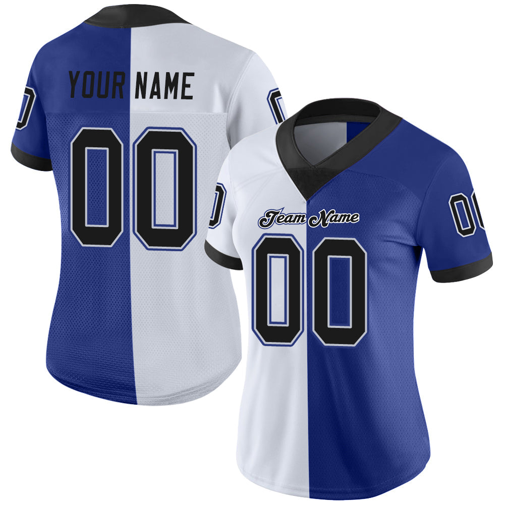 Custom Royal Black-White Split Fashion Football Jersey view 2
