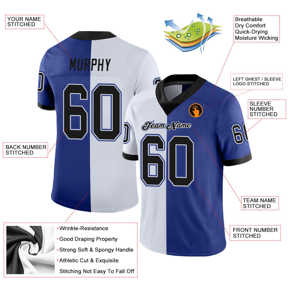 Custom Royal Black-White Split Fashion Football Jersey view 3