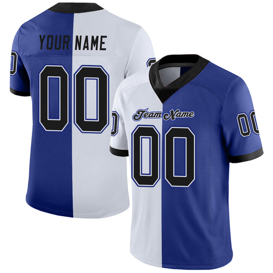 Custom Royal Black-White Split Fashion Football Jersey - Main View