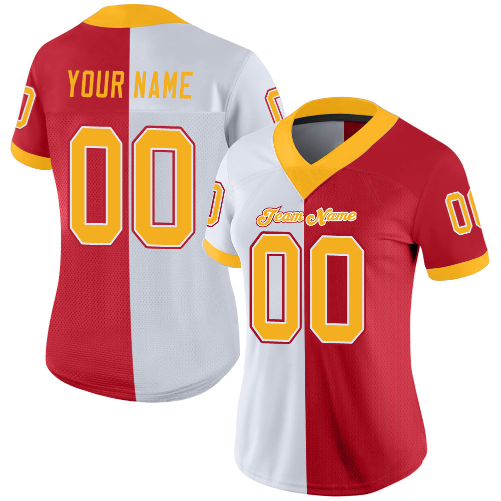 Custom Scarlet Gold-White Split Fashion Football Jersey view 2